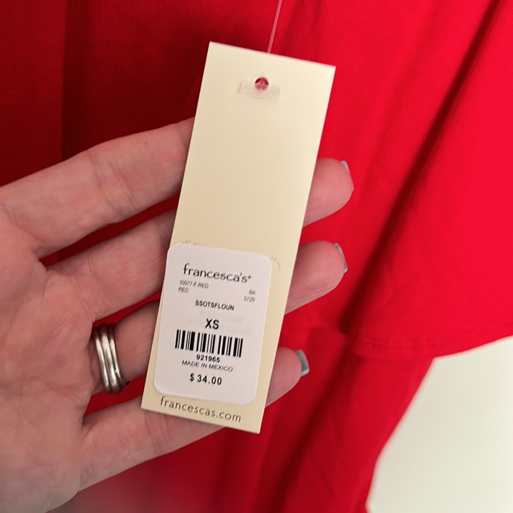 Red Ruffle Off the Shoulder Bodysuit - Picture 5 of 5